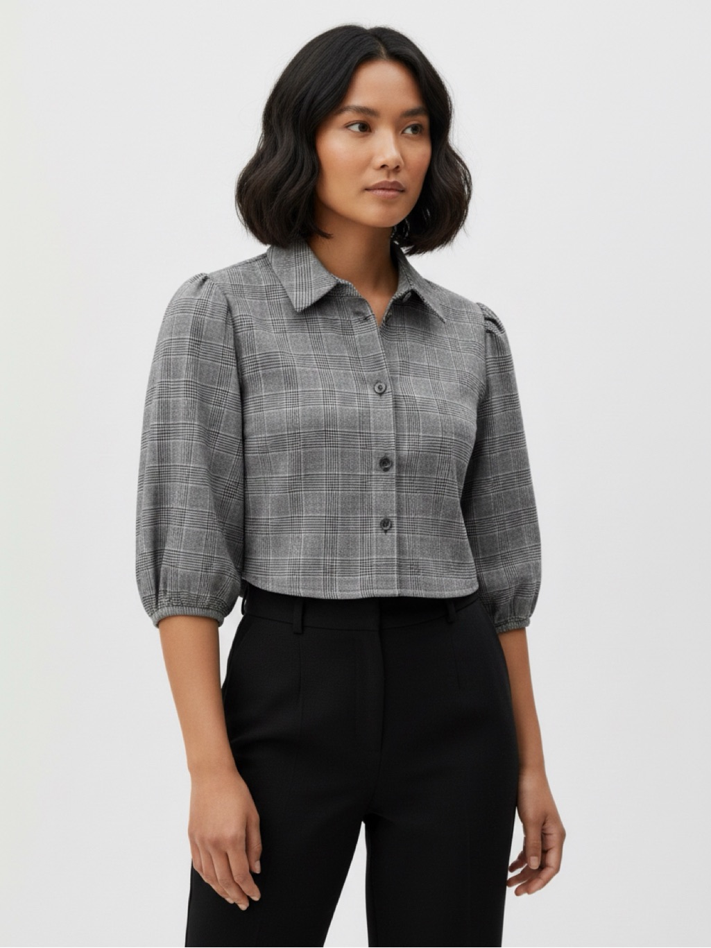 Zara Black And White Medium Glen Plaid Cropped Jacket